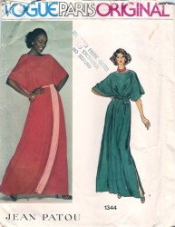 1344  VOGUE 1975 JEAN PATOU PARIS LOUNGE LONG DRESS, SASH PATTERN 12